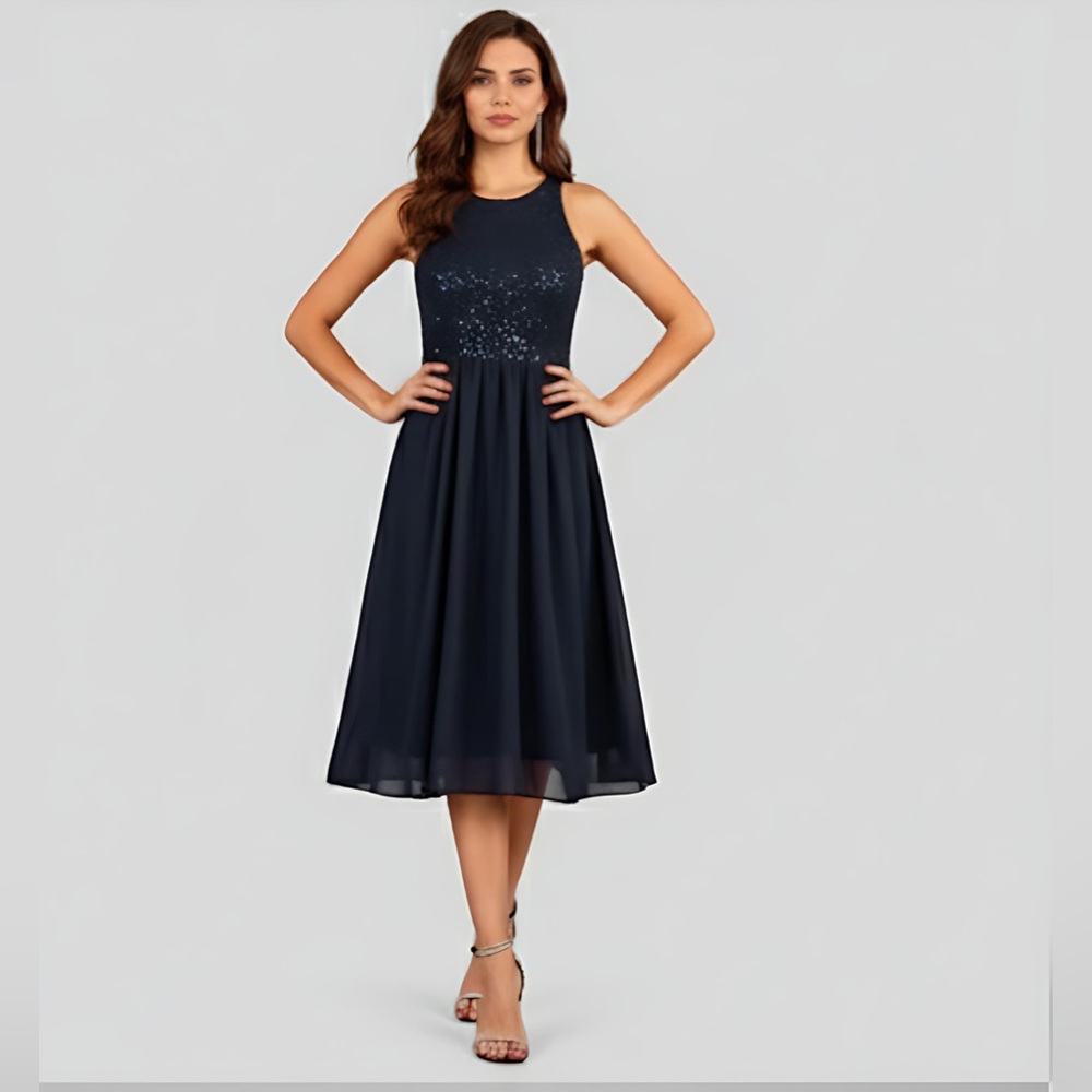 Chiffon Sequin Cami Dress Navy Blue